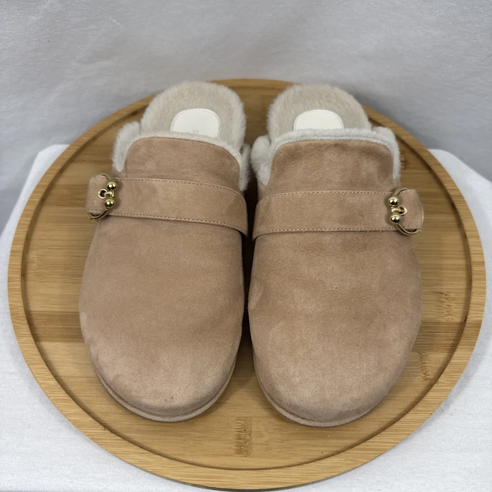 Zapatillas zueco Stuart Weitzman Luxering gamuza piel de oveja beige tostado para mujer 8,5 B Foto 2 de 4