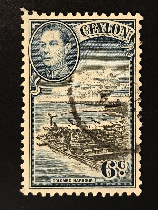 CEYLON SG #388 1938 6c KING GEORGE VI & COLOMBO HARBOR F-VF USED BEAUTIFUL STAMP