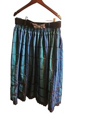Vtg Julius Lang Austria Plaid 14 Skirt Full Maxi Blue Green Beautiful RaRe