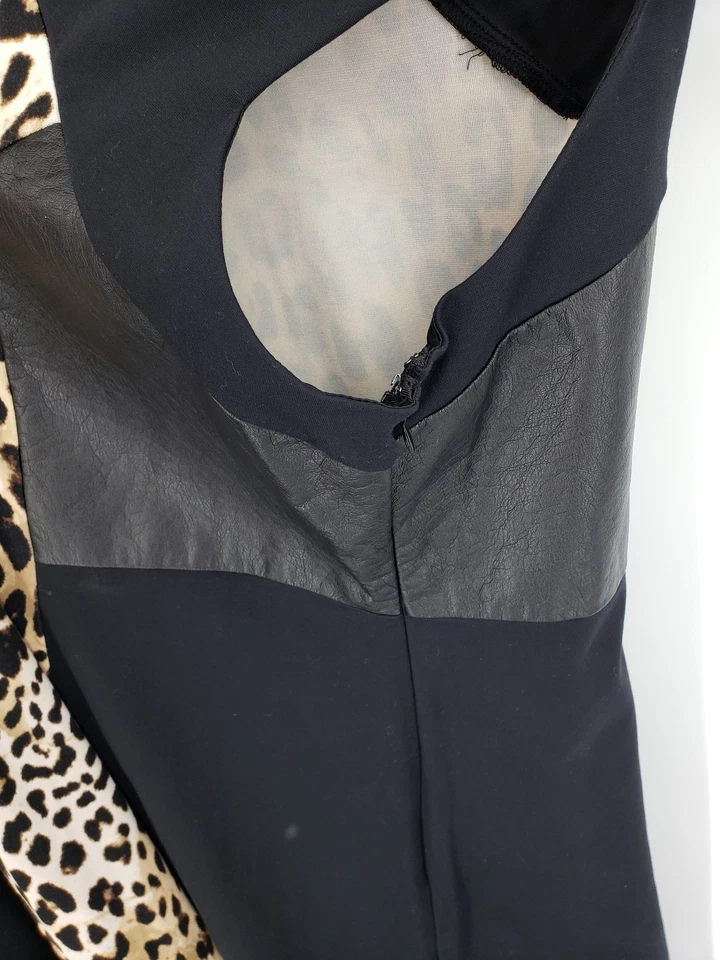Lane Bryant V Neck Dress Black Leopard Print Stretch Knit Faux Leather Size 26 - Image 4 of 4