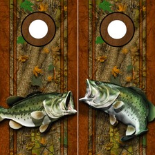 Cornhole Decals Wraps Fishing Graphics Bass Fish Oak Ambush Camouflage 05R/01L