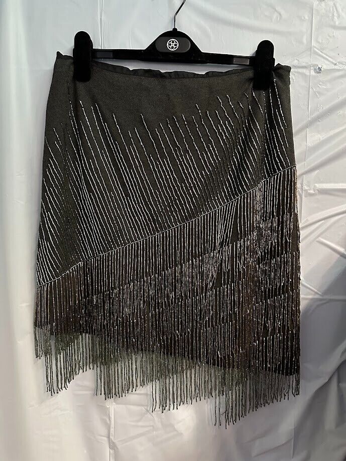 Gray Asymmetrical Fringe Skirt