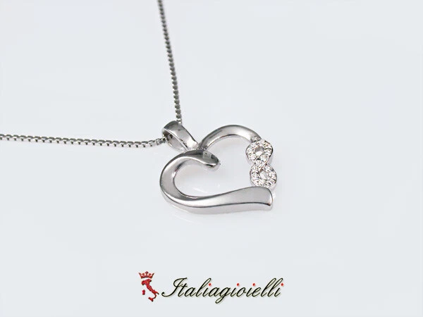 Collana Brillante Cuore Infinito in Argento 925 Rodiato Oro Bianco - Immagine 4 di 4