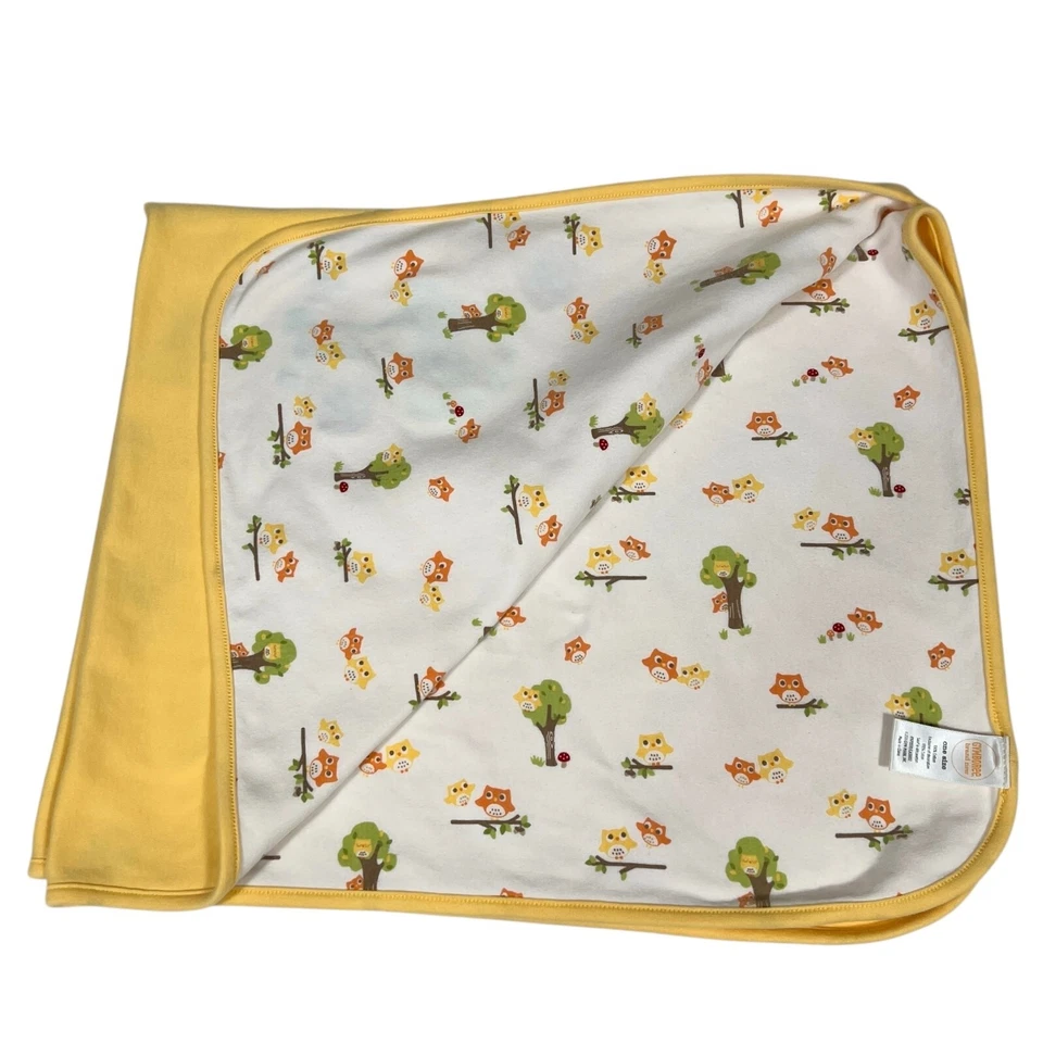 Gymboree Yellow White Forest Owl Tree Baby Swaddle Cotton Blanket - Image 3 of 4