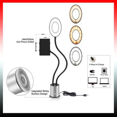 Phone Holder Flexible Dimmable Make Up Lamp Desk Table Studio LED Selfie Ring 。