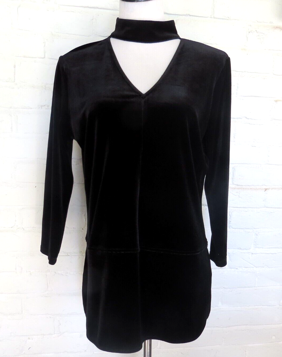 Lauren Ralph Women's Black Velvet Tunic Stretchy Long Sleeve Sz M