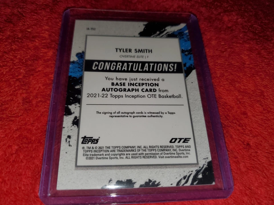 TOPPS INCEPTION OTE OVERTIME #IA-TS2 TYLER SMITH RC AUTO #`d 162/200 - Image 2 of 2