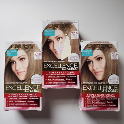 L Oreal Medium  Ash Blonde 7 1/2A  Excellence Creme Permanent Hair Dye 7.5A *Box