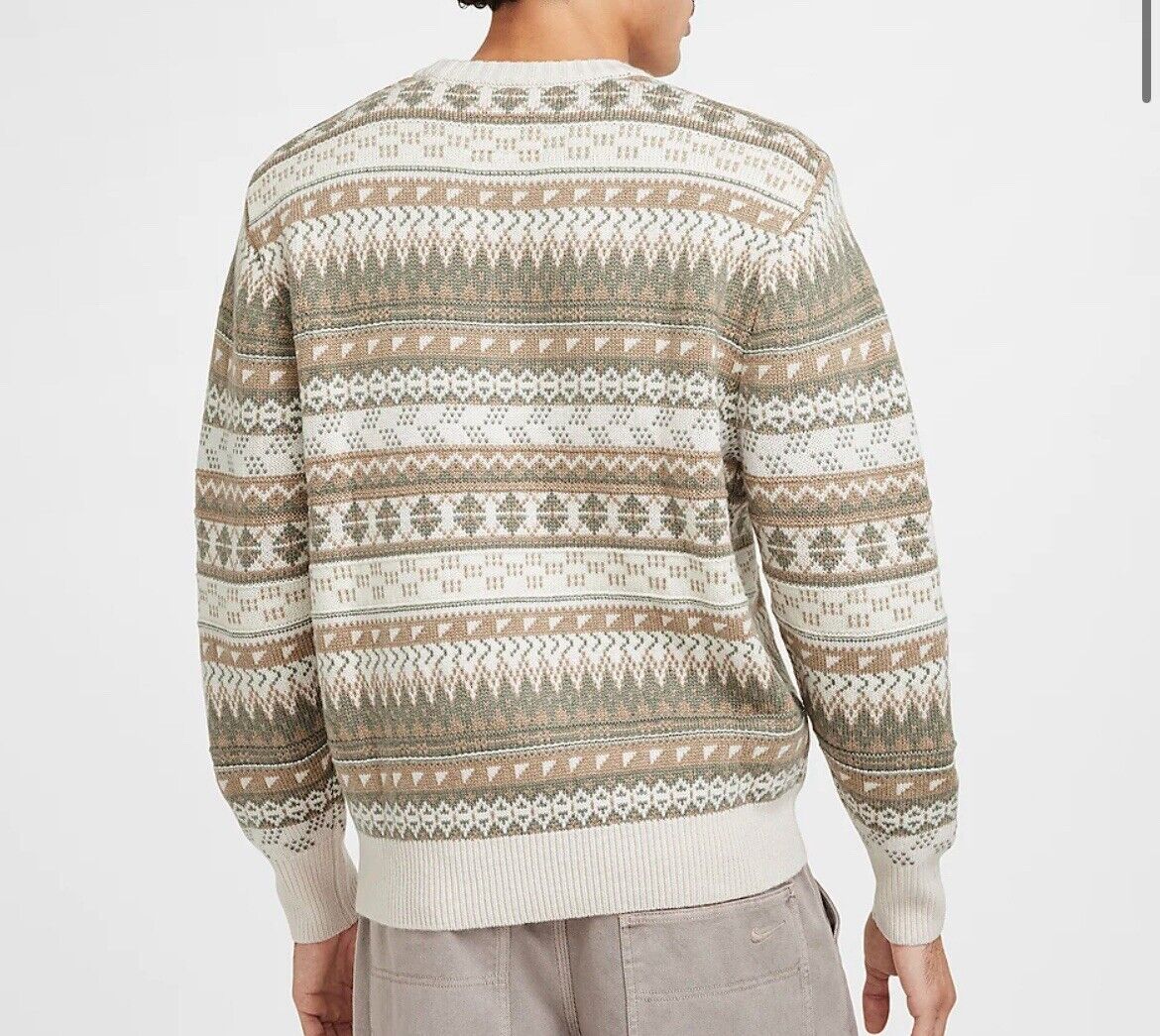 NEW Nike Life Fair Isle Swoosh Sweater Orewood Brown FZ0125 NEW Nike Life Fair Isle Swoosh Sweater Orewood Brown FZ0125