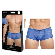 Blue Low Rise Lace Trunk Breathable Lightweight Mesh Underwear Boxer Brief- M/L