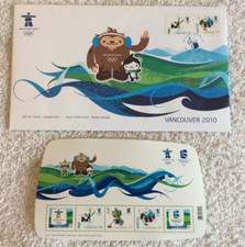 Canada Stamps Vancouver 2010 Mascots Emblems Olympic FDC and Sheet of 5 Stamps