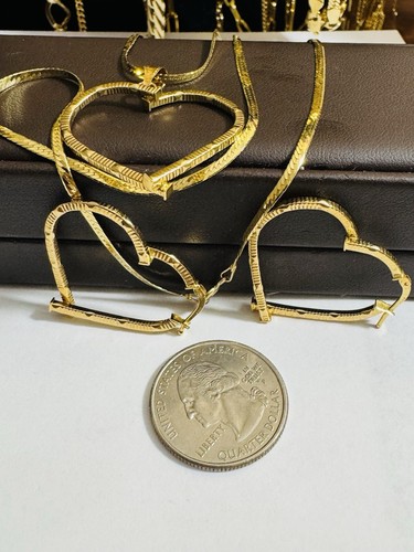 18K 750 Real Fine UAE Dubai Gold Heart Earring Necklace 17.5/18” long 2mm 7.5g - Picture 18 of 24
