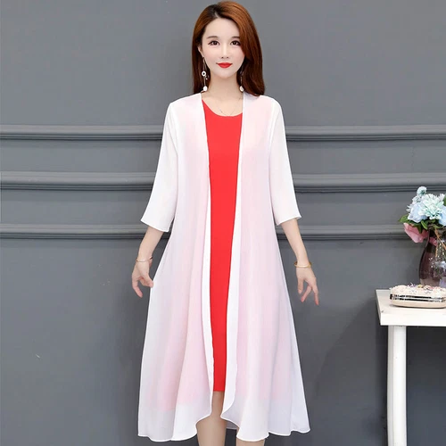 Women Cardigan Sheer Chiffon Long Jacket Coat Open Casual Half Sleeve Outwear - Bild 22 von 26