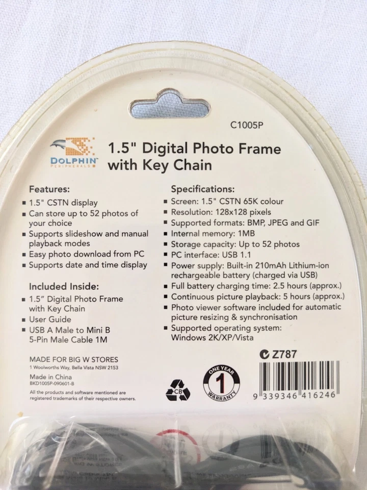 Digital Photo Frame With Key Chain USB Dolphin Not Tested - Image 3 of 4