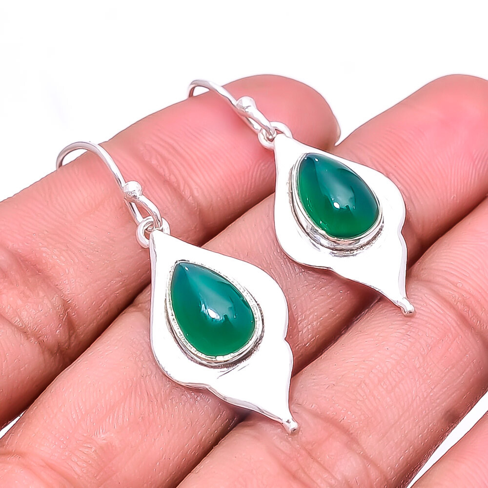 Green Onyx Designer Handmade 925 Sterling Silver Earring 1.76