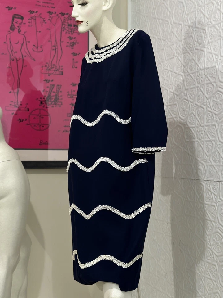 1960s Navy Blue Mod Midi Dress vintage-lace-handmade-coquette-S/M-Holiday-Party - Image 2 of 4