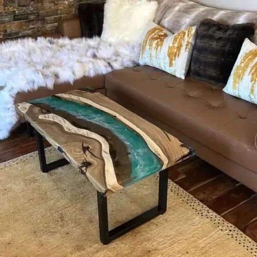 Mesa de sofá centro y café de resina epoxi verde artesanal para la decoración de tu hogar