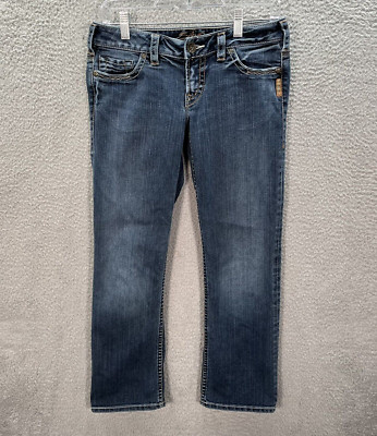 Silver Jeans Womens 28x26 Blue Santorini Cropped Thick Stitch Rockabilly Biker