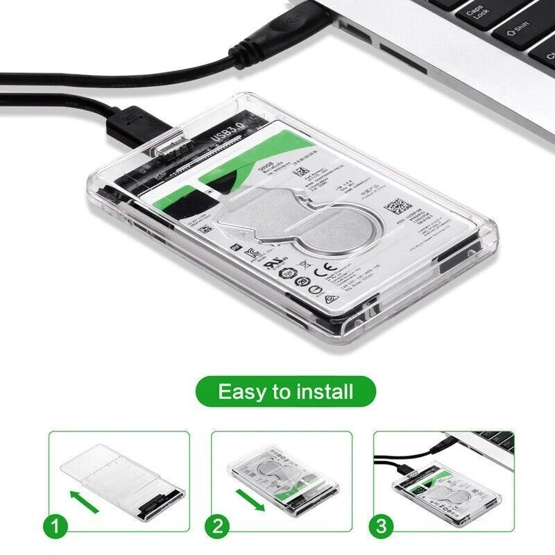 HDD SSD Enclosure 2.5" SATA USB 3.0 Clear Hard Drive Disk External Laptop Case - Image 4 of 4