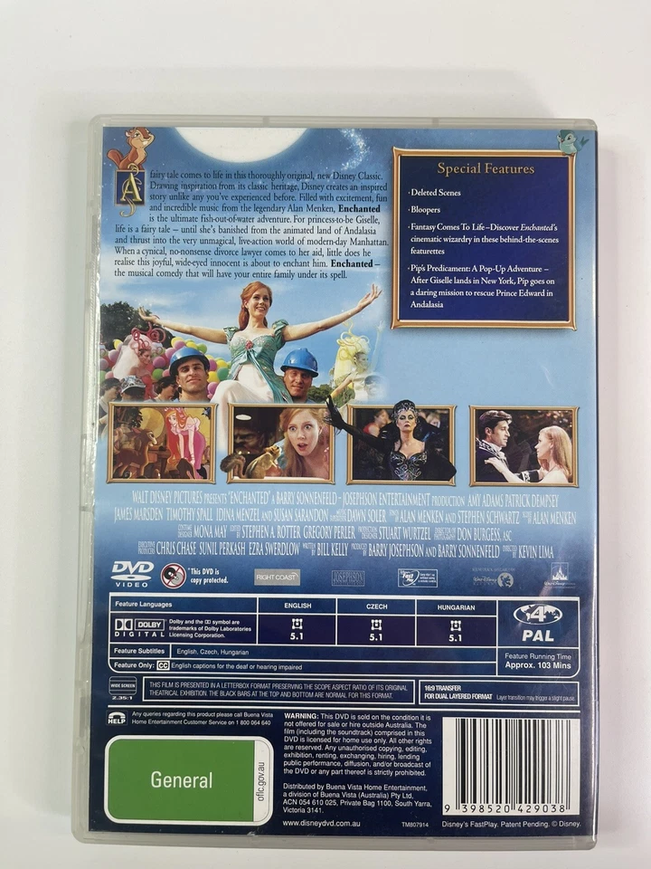 Enchanted 2007 DVD Walt Disney Fairytale Adventure Family Film Amy Adams PAL 4 - Image 3 of 4