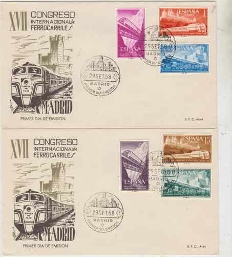 New ListingSpain 1958  2 FDC  Int. Train Congress issue  good condition