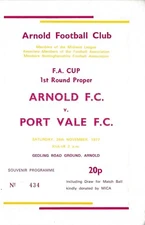 Football Programme>ARNOLD FC v PORT VALE Nov 1977 FAC
