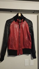 Y'2 Leather Steerhide Baseball Stadium Jacket Size 38 Y2 Red & Black FLAWED