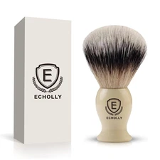 White Handle Shaving Brush for Men Synthetic Bristle No Shed Travel Wet Shave