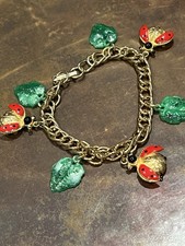 Vintage Gold-toned Link Bracelet Featuring Ladybug and Green Leaf Charms 6.5”
