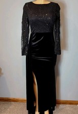 Elegant Black Mesh Velvet Evening Gown MWT Size Small Ethereal Whimsigoth