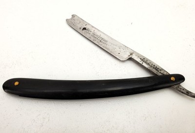 Antique AJ Jordan Sheffield Straight Razor Black Scales Good Condition Vintage