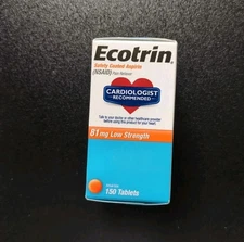 Safety Coated Ecotrin Aspirin Pain Reliev Low Strength Tabs 81 mg 150Ct 08/2026