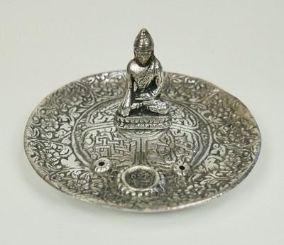Incense Holder Kuan Yin white Metal Cones Burner Censer Ash Catcher 4.5''