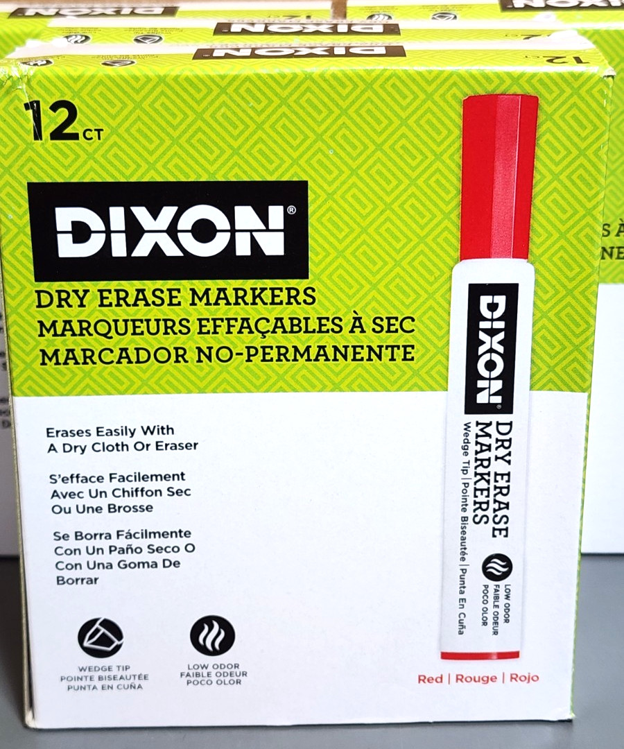 Dixon Dry Erase Markers, Wedge Tip, Red, 12-Pack X92101 (Qty 4 Boxes) 48 Markers