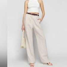 Reformation Cream High Waist Straight Wide Leg Tapered Linen Pants 0P