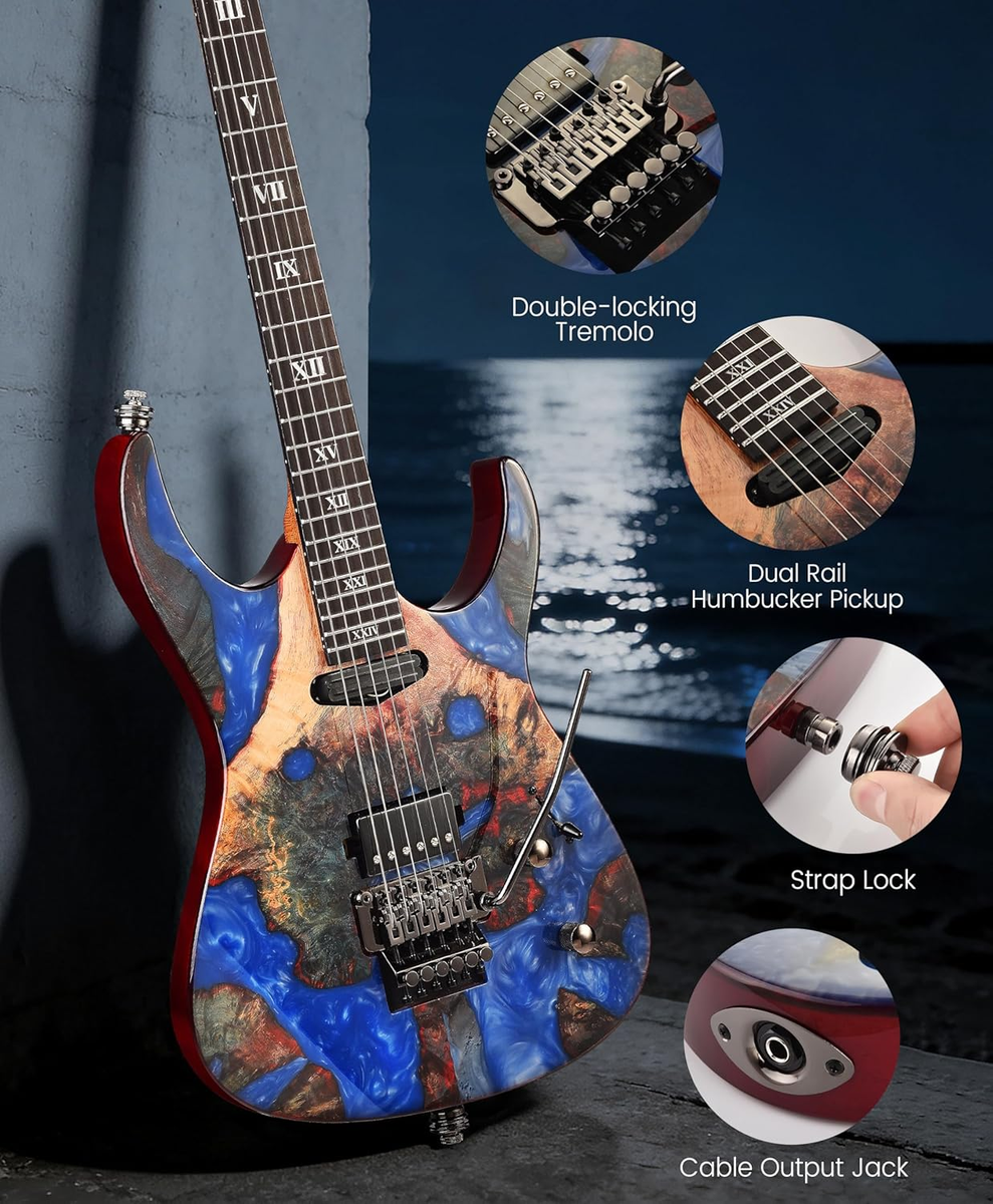Leo Jaymz Tsunami Deluxe Electric Guitar Blue HH 24F Double Lock