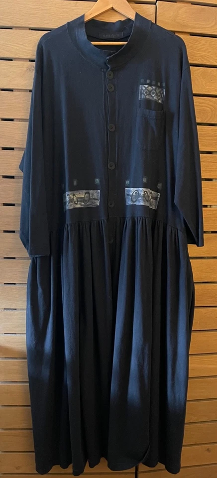 Vestido Blue Fish Clothing pintado a mano manga larga negro bolsillos cordón 2 Foto 3 de 4