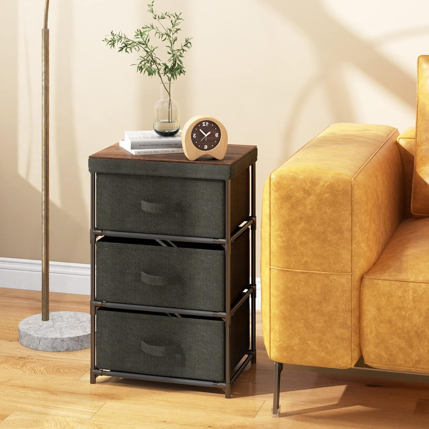 GOFLAME Fabric Dresser Set of 2 with 3 Drawers, Nightstand for Bedroom, Bedside