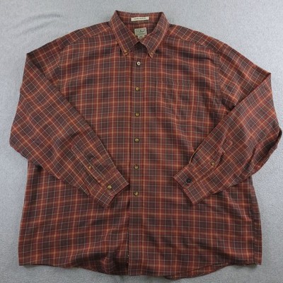 LL Bean Shirt Mens 2XL XXL Brown Plaid Cashmere Blend Oversized Fit Button Down