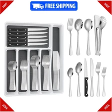 53PCS Silverware Set for 8 with Flatware Drawer Organizer, Stainless Steel Cu...