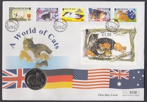ISLE OF MAN 1996 WORLD CATS FDC WITH CAT COIN (ID:301/R66381)