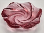 Vintage Fenton Swirl Glass Cranberry Pink Trinket Dish Ashtray Round Floral