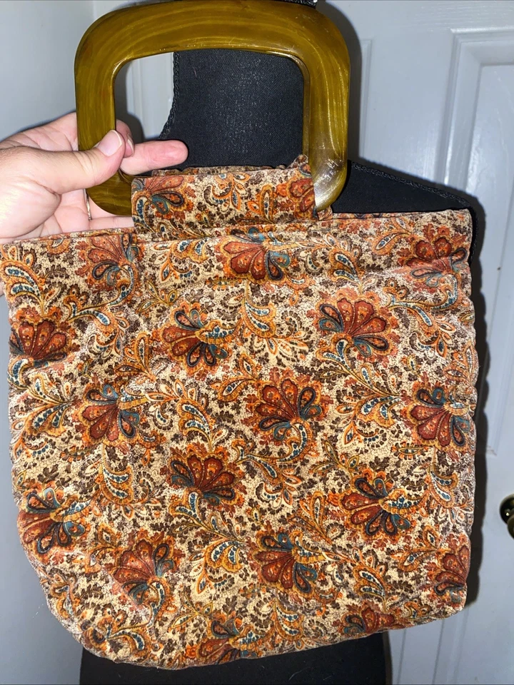 Bolso de Mano Vintage Años 70 Terciopelo Floral 11 x 11 Foto 4 de 4