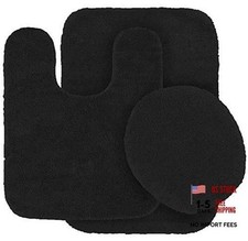 3pc Solid Non-Slip Soft Bath Rug Set for Bathroom U-Shaped Contour Rug - Black