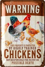 Funny Chicken Coop Signs for outside, Beware of Chicken, Chickens Decor for C...