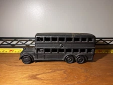 A C Williams Cast Iron DOUBLE DECKER BUS, 7.5" Long British Passenger Bus 1930's