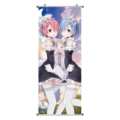 Großes Re:Zero Rollbild | Kakemono aus Stoff | Poster 100x40cm | Rem & Ram