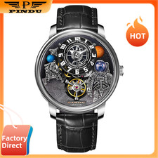 PINDU Automatic Mechanical Men's Watch Sapphire Glass Leather Strap Hot Sell