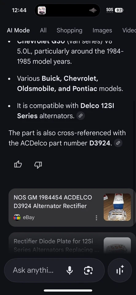 Nuevo rectificador alternador OEM GM 1984454 ACDelco D3924 Chevrolet G30 V8 5,0 L F5 Foto 3 de 4