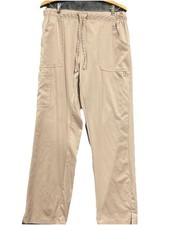 Scrub Pants Drawstring Elastic Waist Lightweight Pockets Solid Tan Women Large